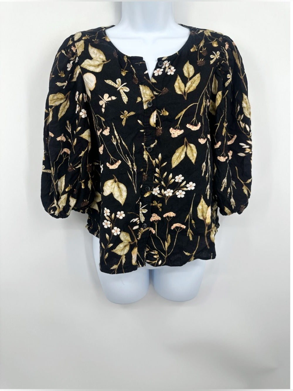 H&M Linen Blend Floral Shirt Size Large Boho Whimsical Coquette